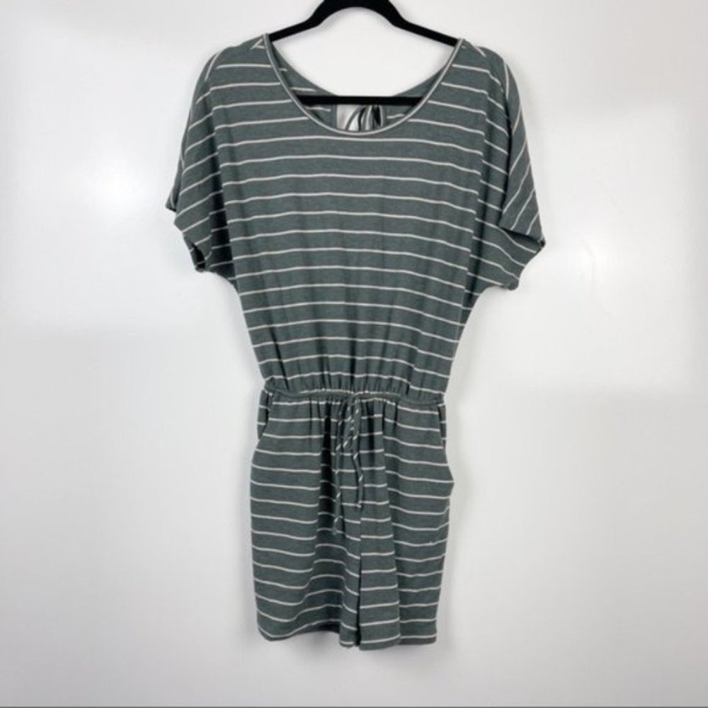 Gilli Striped Green/Grey Drawstring Waist Women’s Shorts Romper - Small